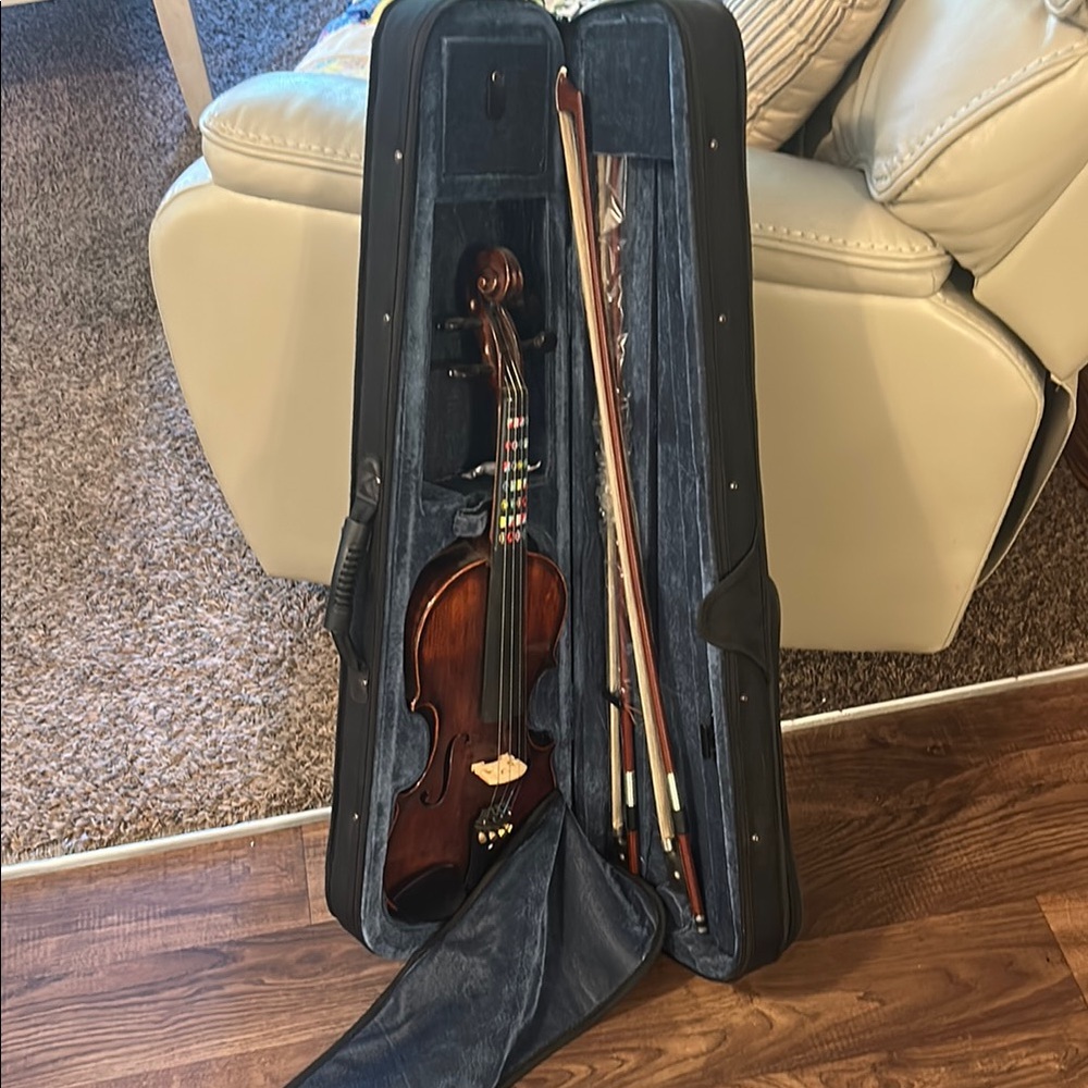 Elegant Brown Violin with Case and Bow